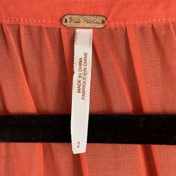 Free People Womens Dress Orange Chiffon 2 With Slip Sheer Boho 60s Lace Pleated - Picture 5 of 11